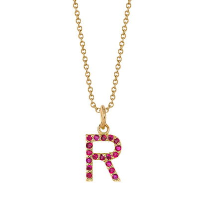 R Initial Birthstone Charm Necklace