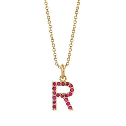 R Initial Birthstone Charm Necklace