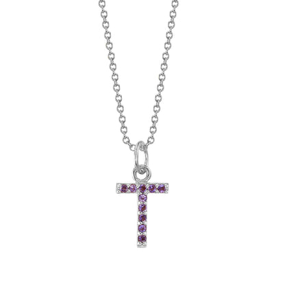 T Initial Birthstone Charm Necklace
