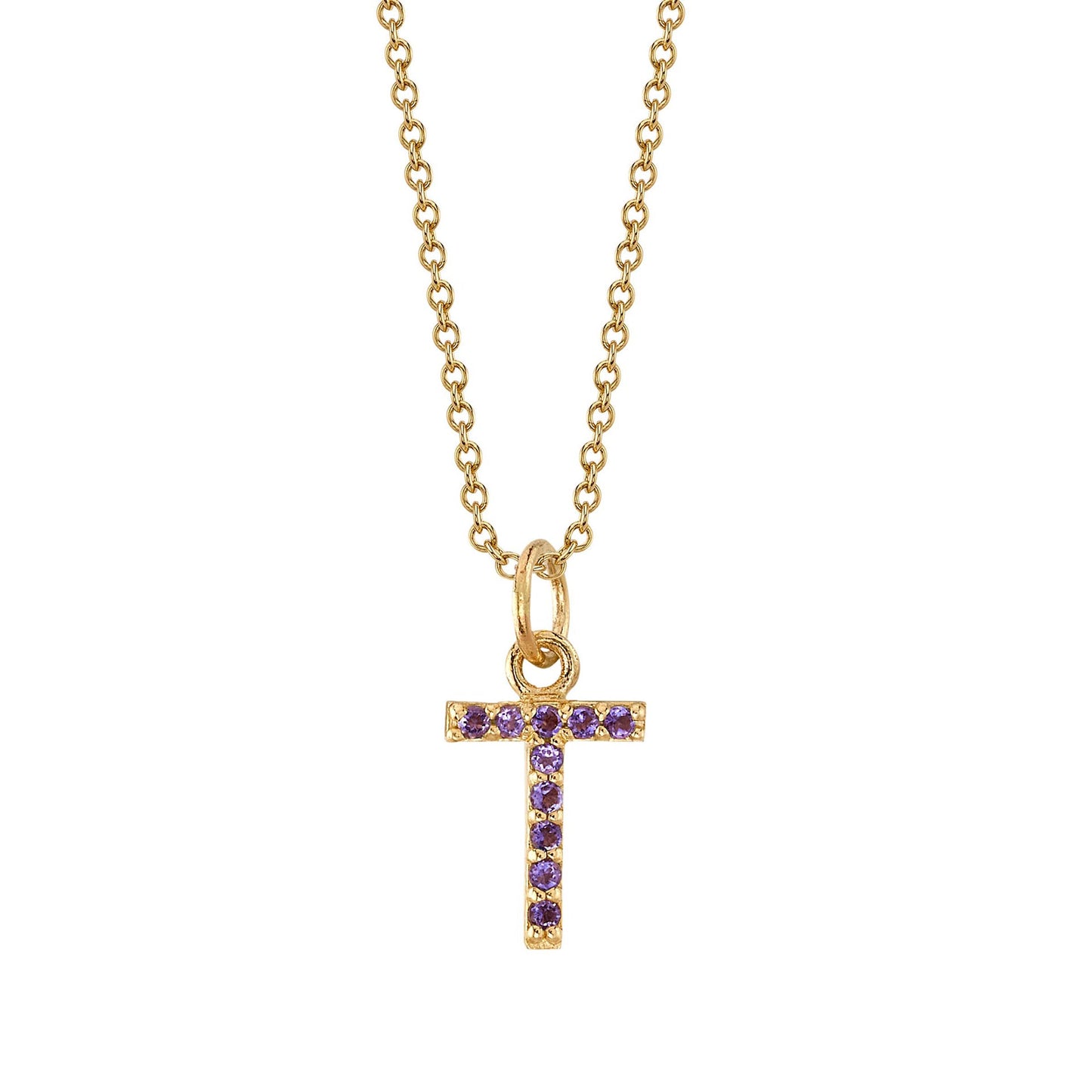 T Initial Birthstone Charm Necklace