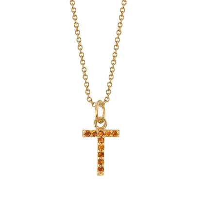 T Initial Birthstone Charm Necklace