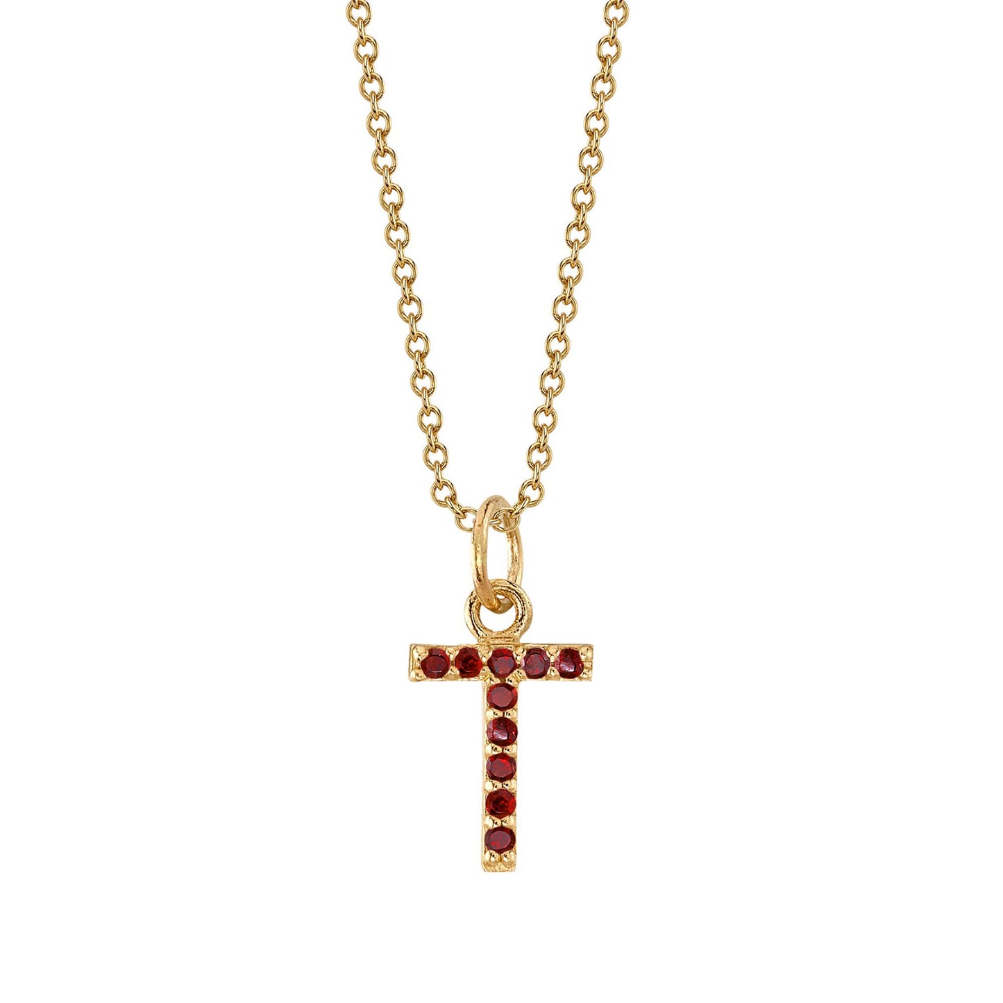 T Initial Birthstone Charm Necklace