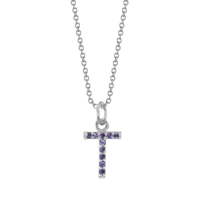 T Initial Birthstone Charm Necklace