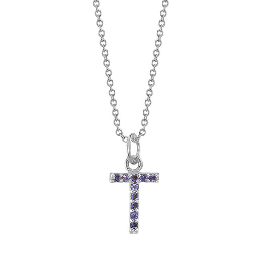 T Initial Birthstone Charm Necklace
