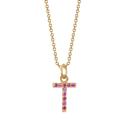 T Initial Birthstone Charm Necklace