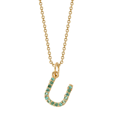 U Initial Birthstone Charm Necklace