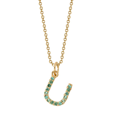U Initial Birthstone Charm Necklace
