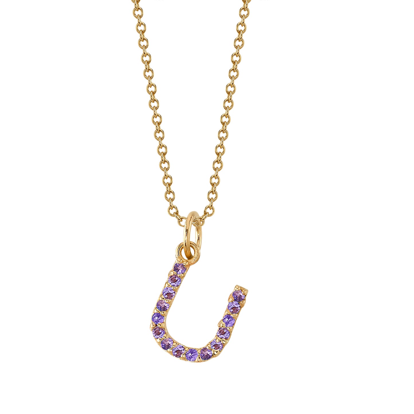U Initial Birthstone Charm Necklace