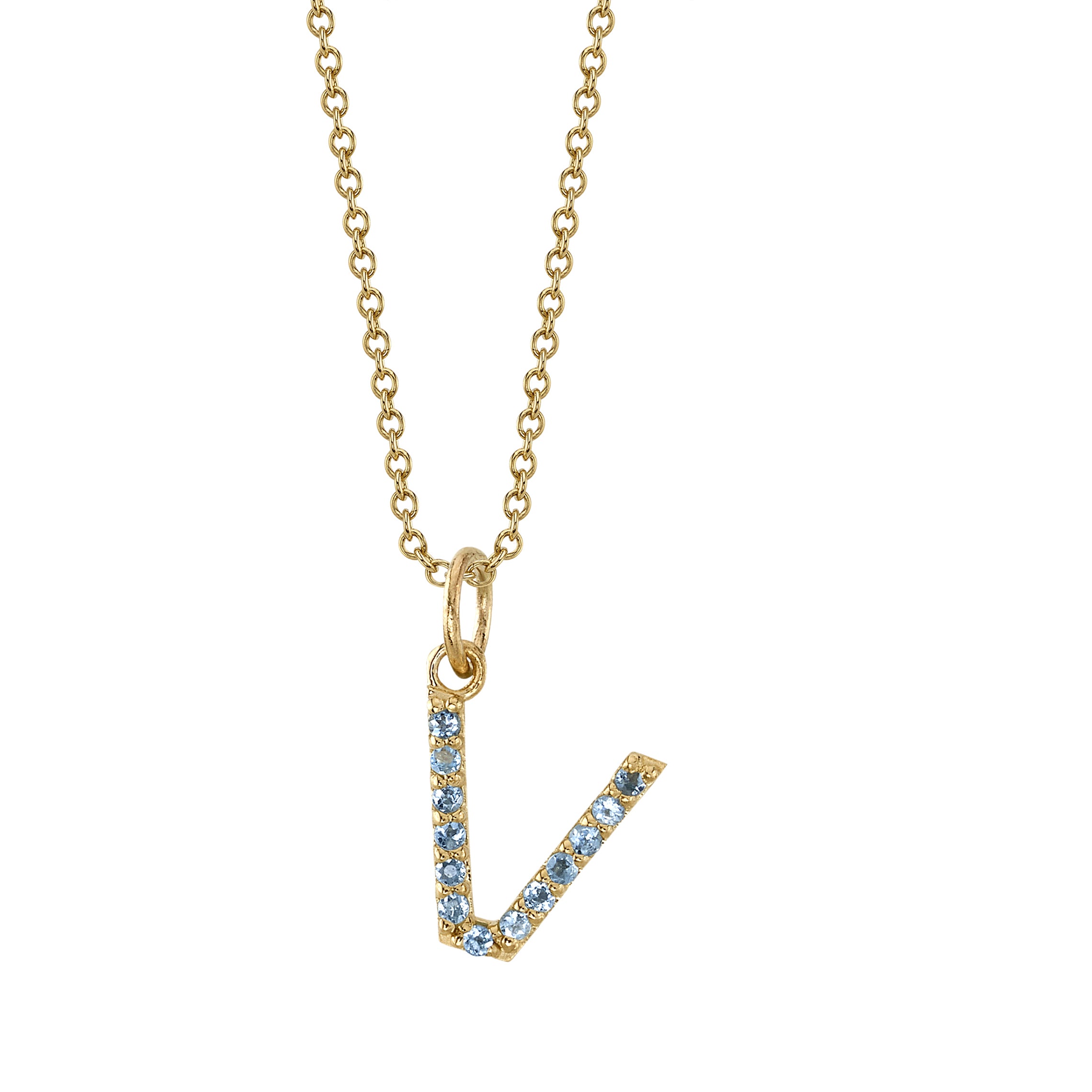 Aquamarine "V" Initial Birthstone Charm