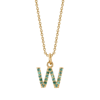 W Initial Birthstone Charm Necklace