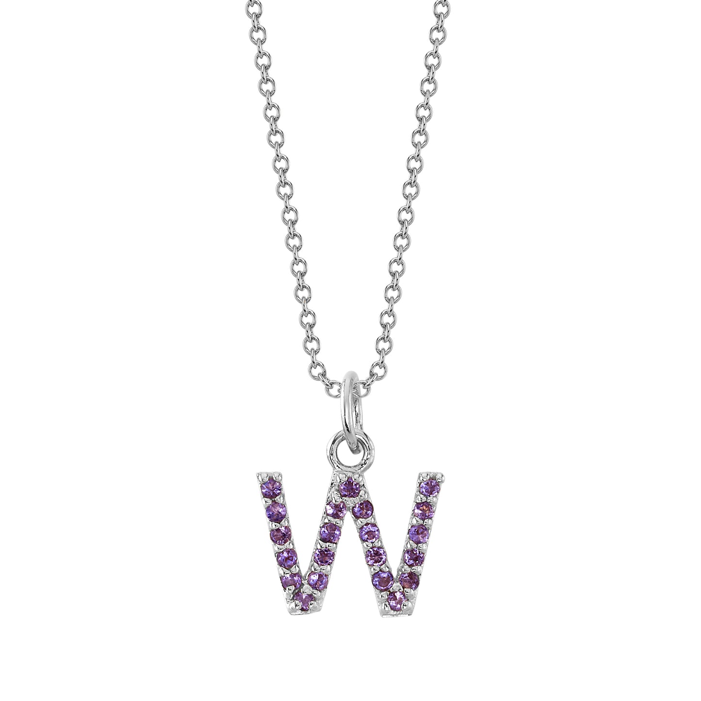 W Initial Birthstone Charm Necklace
