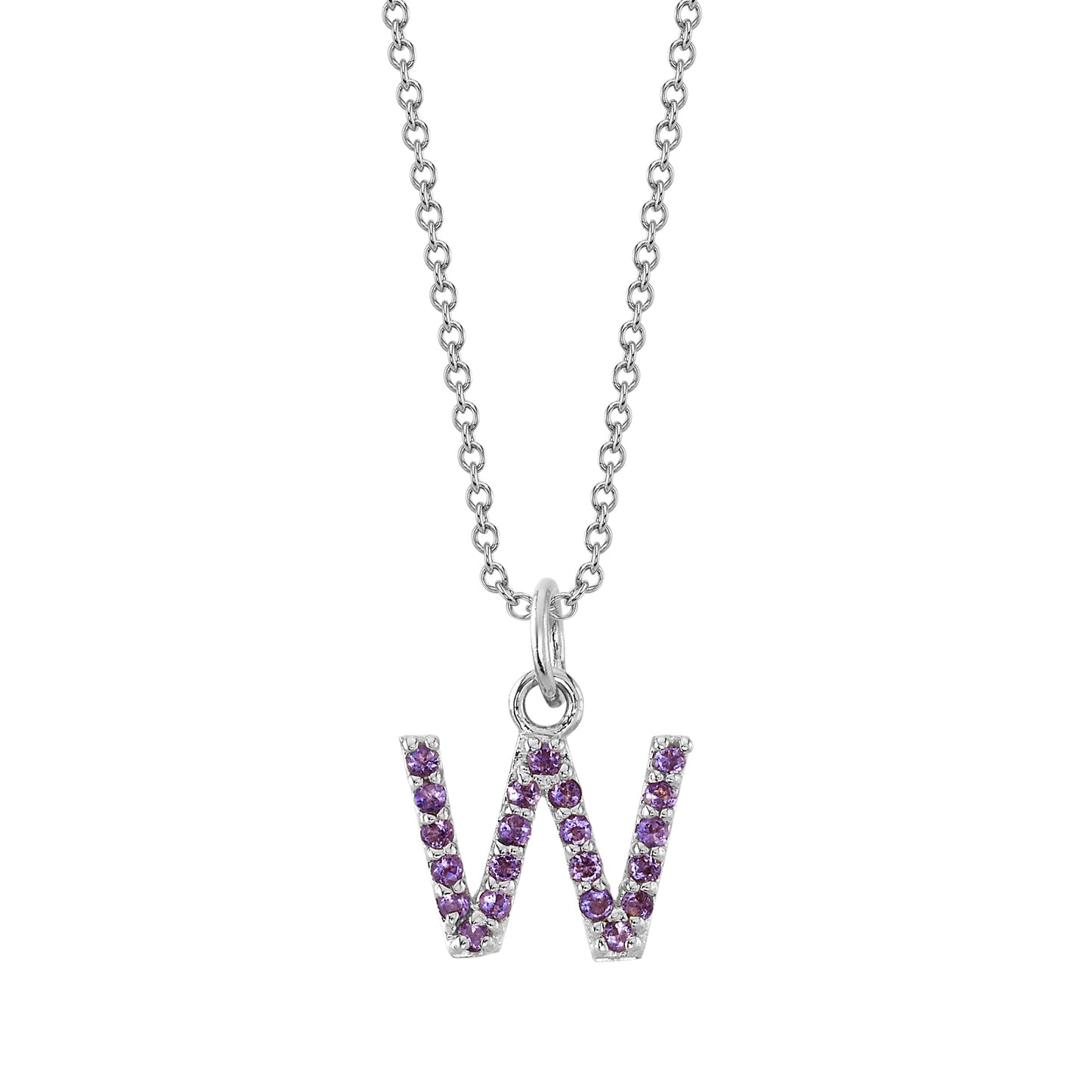 W Initial Birthstone Charm Necklace