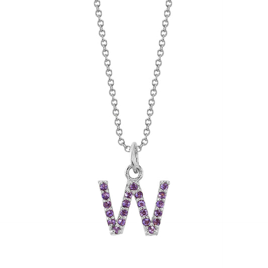 W Initial Birthstone Charm Necklace