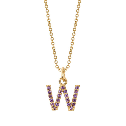 W Initial Birthstone Charm Necklace