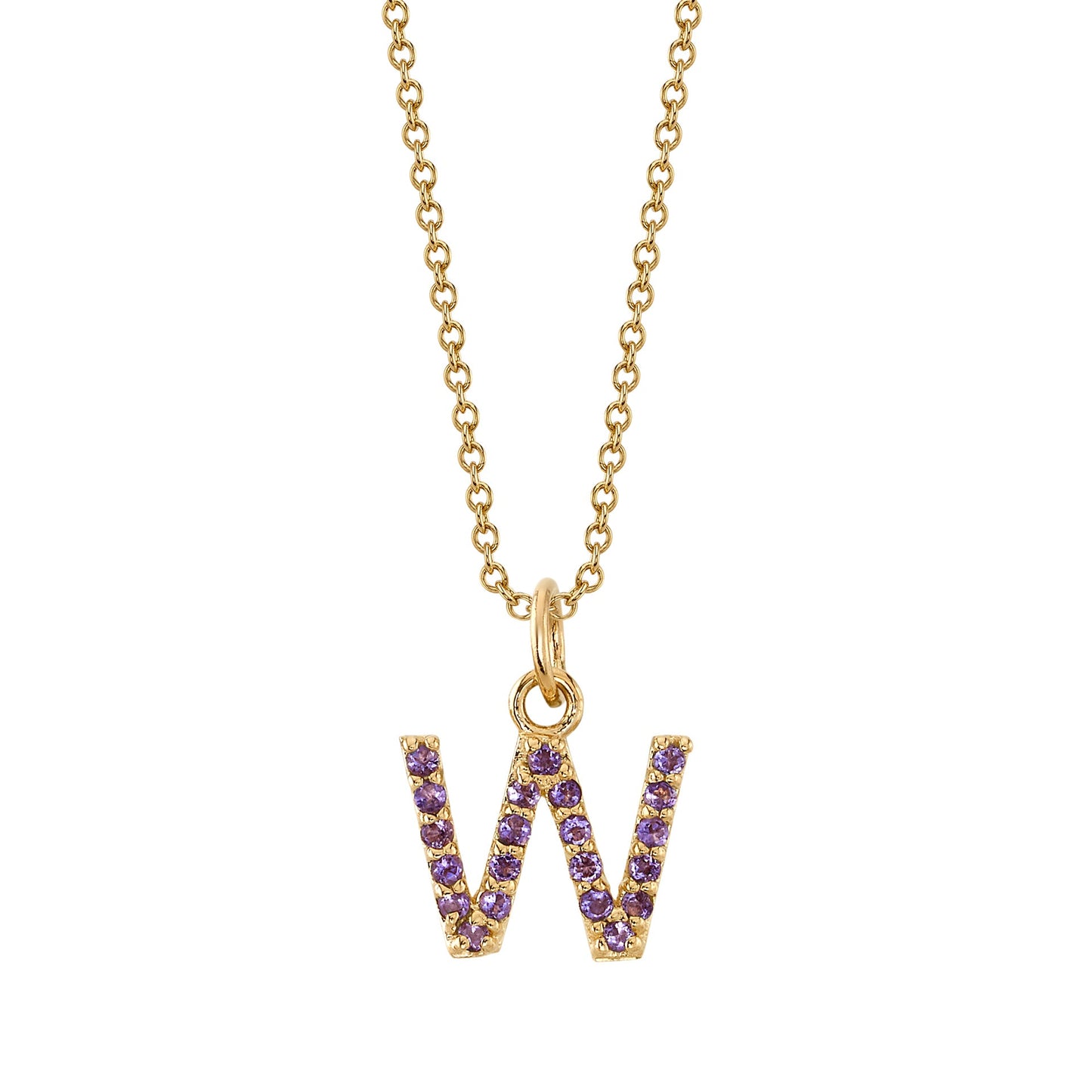 W Initial Birthstone Charm Necklace