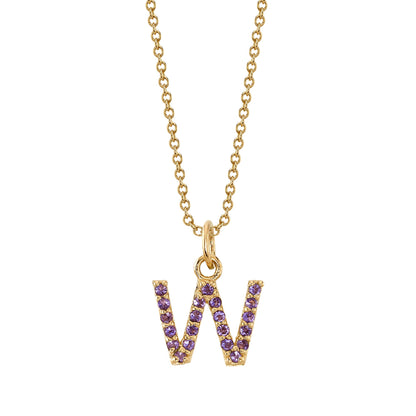 W Initial Birthstone Charm Necklace