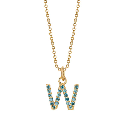 W Initial Birthstone Charm Necklace