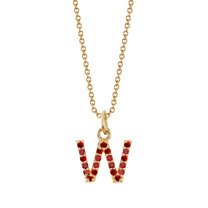 W Initial Birthstone Charm Necklace