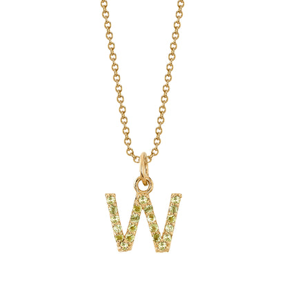 W Initial Birthstone Charm Necklace