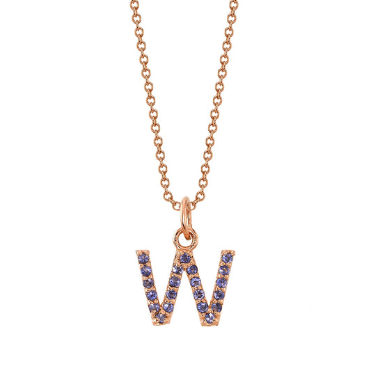 W Initial Birthstone Charm Necklace