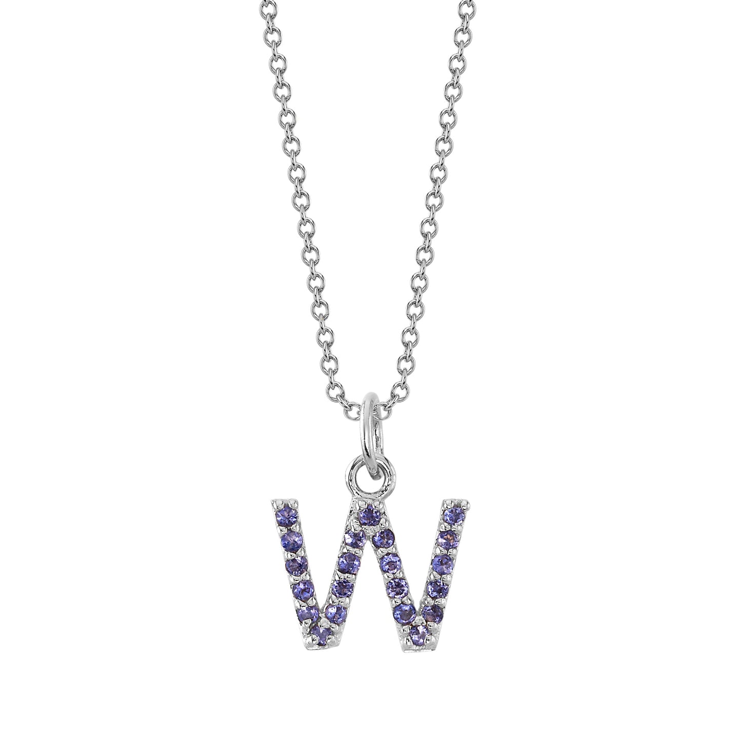 W Initial Birthstone Charm Necklace