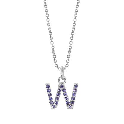 W Initial Birthstone Charm Necklace
