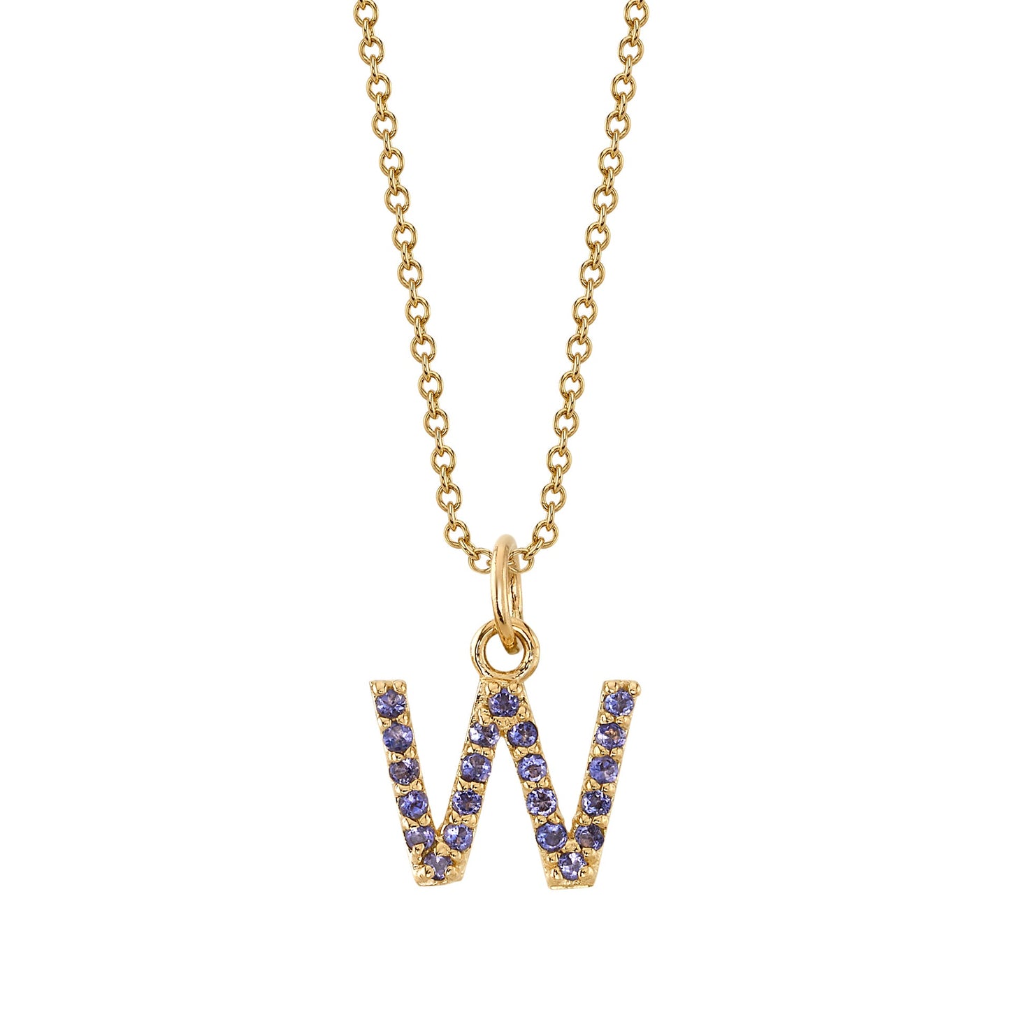 W Initial Birthstone Charm Necklace