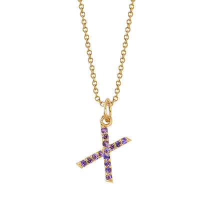 X Initial Birthstone Charm Necklace