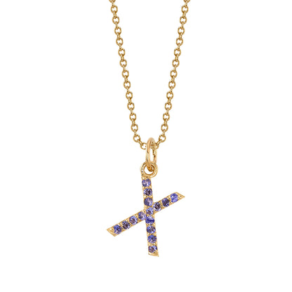 X Initial Birthstone Charm Necklace