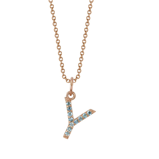 Y Initial Birthstone Charm Necklace