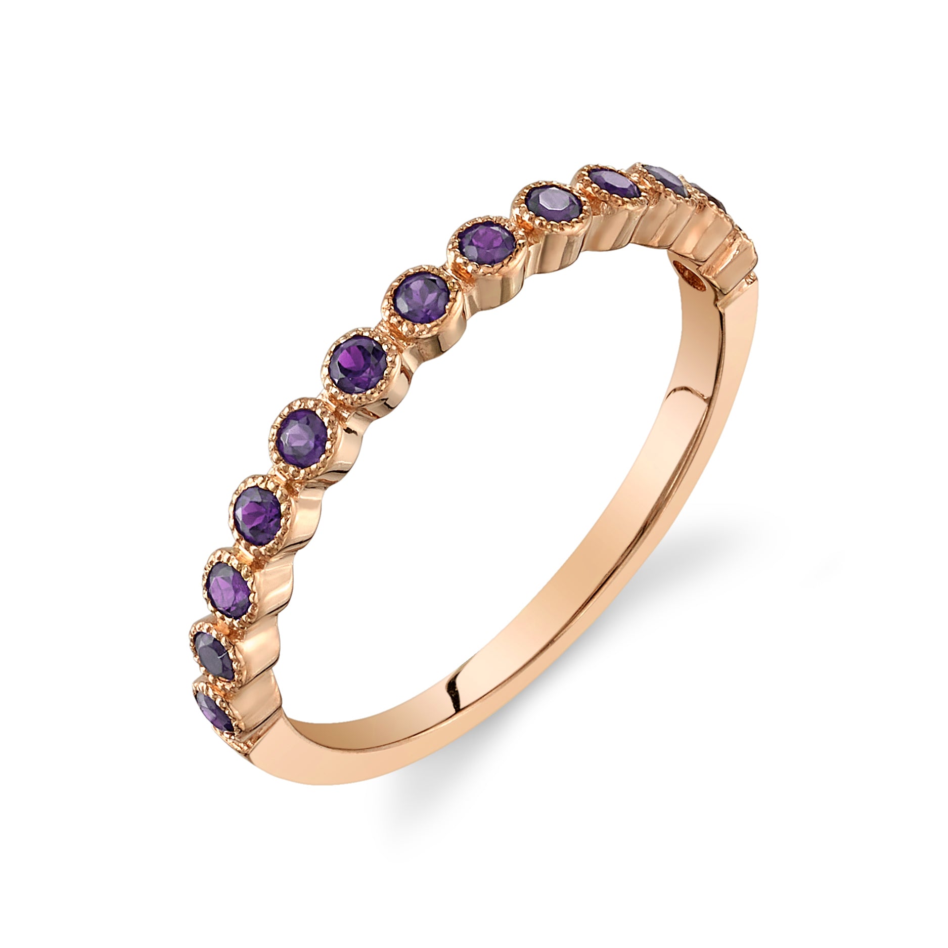 Amethyst BEAD SET RING Yellow Gold