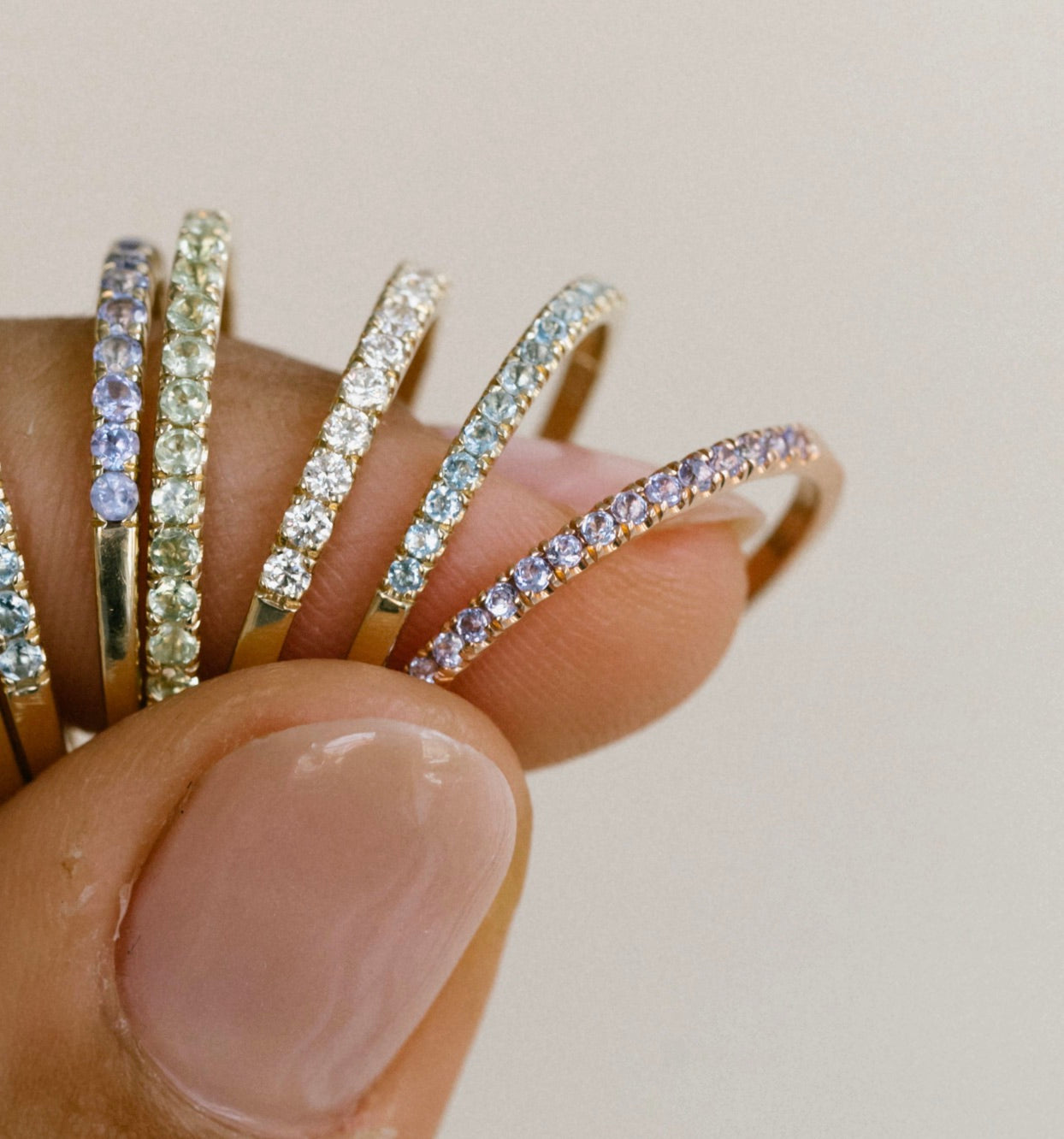 Aquamarine Pavé Ring Thin - Size 6