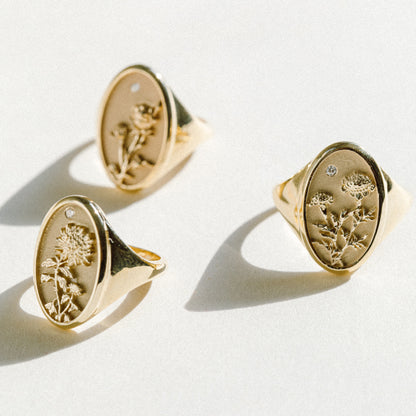 MARCH BIRTH FLOWER SIGNET RING