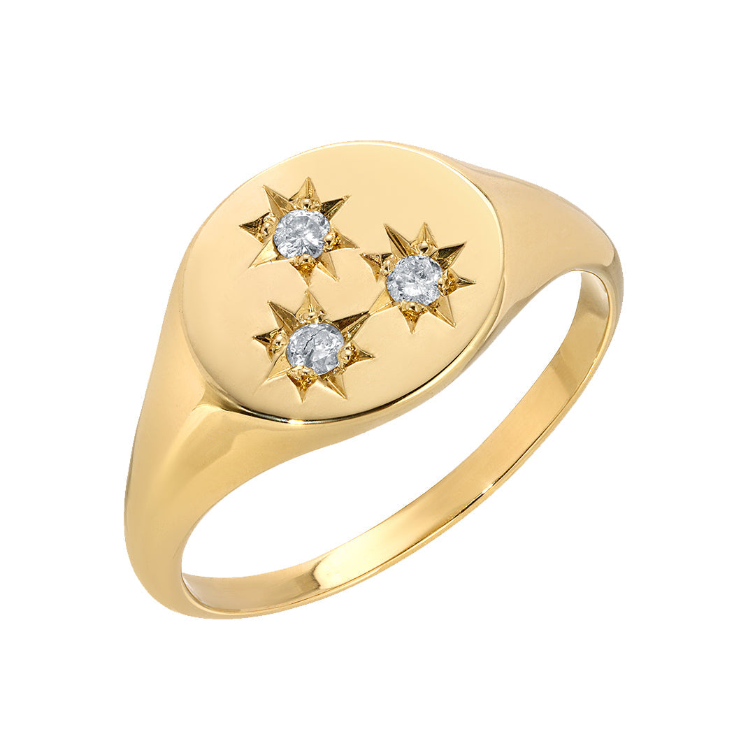 SAMPLE GRAY DIAMOND 3 STONE SIGNET RING