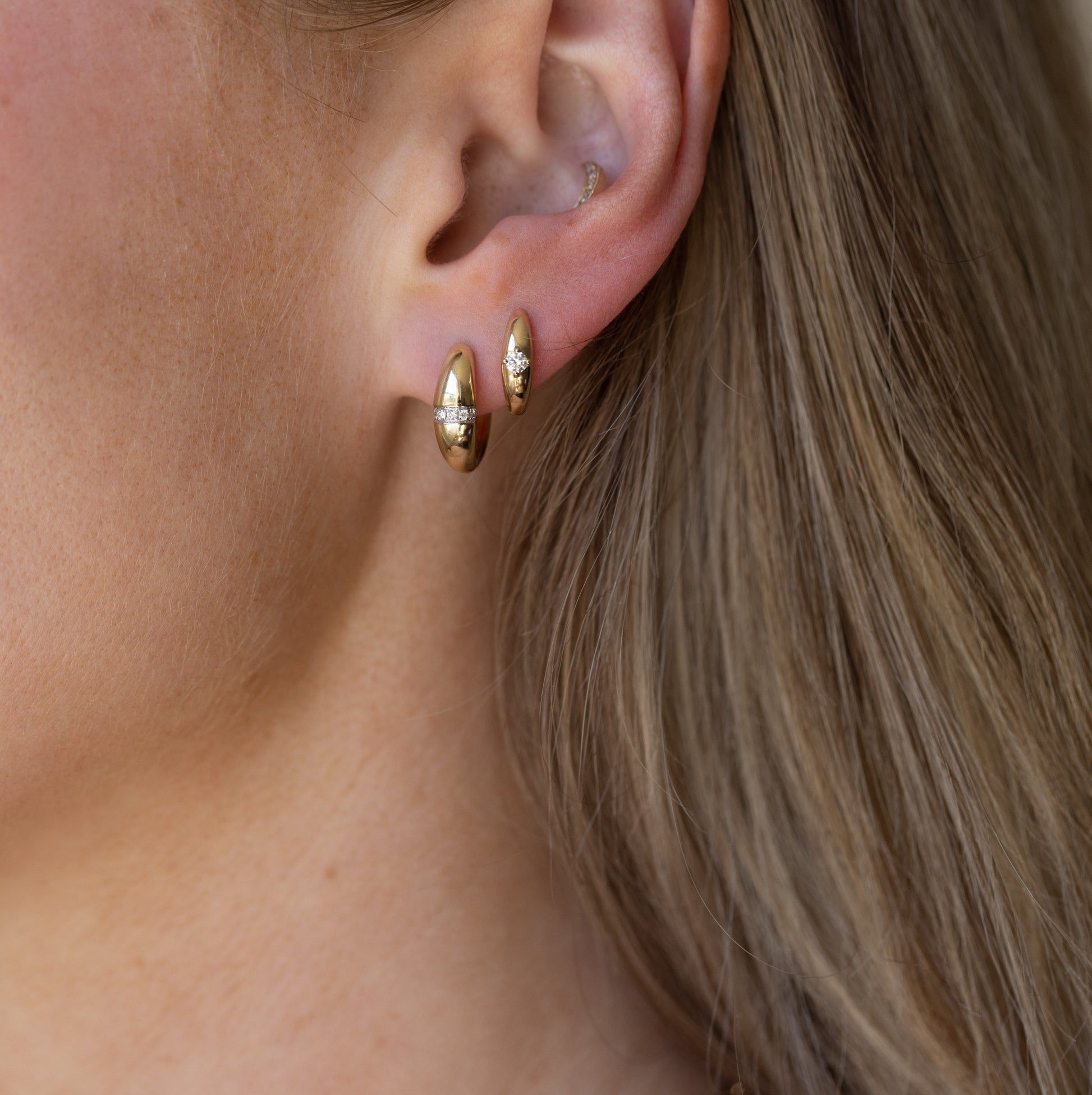 DOME HOOP EARRINGS SOLITAIRE DIAMOND Starling Jewelry