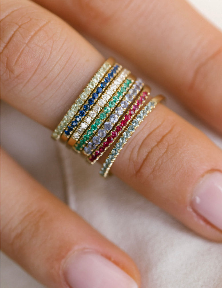 Aquamarine Pavé Ring Thin - Size 6