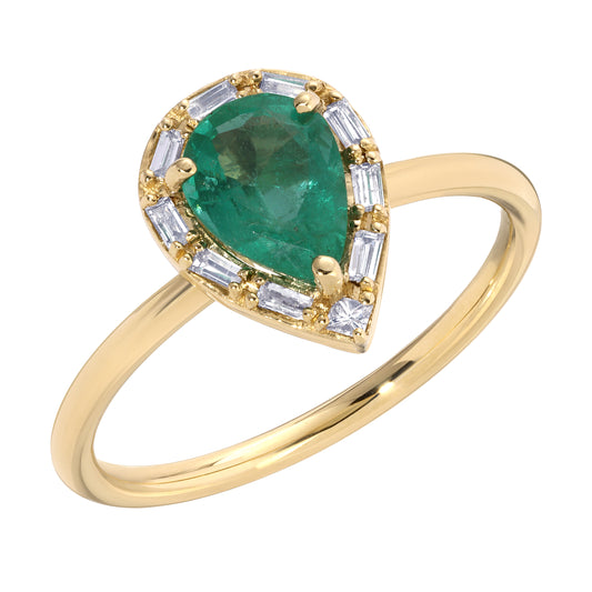 EMERALD BAGUETTE HALO RING