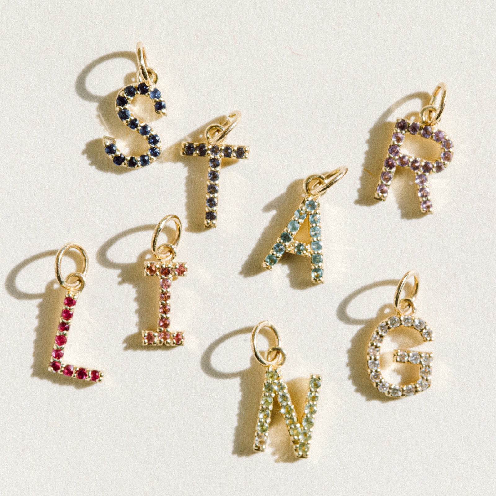 Garland Collection Script Gold Initial Letter Charms with Diamond or Birthstone