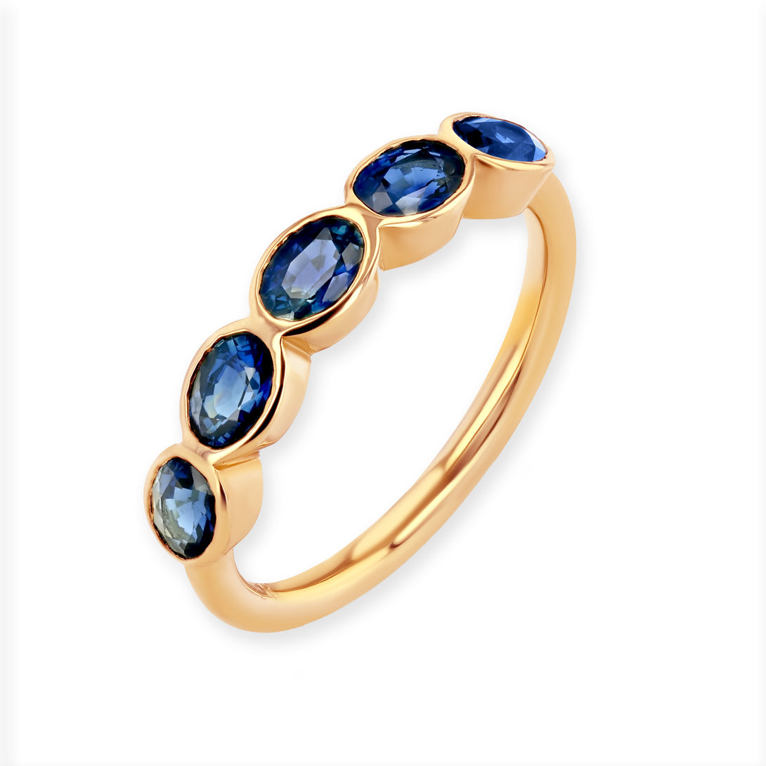 Bague En Or Jaune 18K Avec Saphir Ovale Et 2 Diamants Ronds - Taille 5.5, Occasion