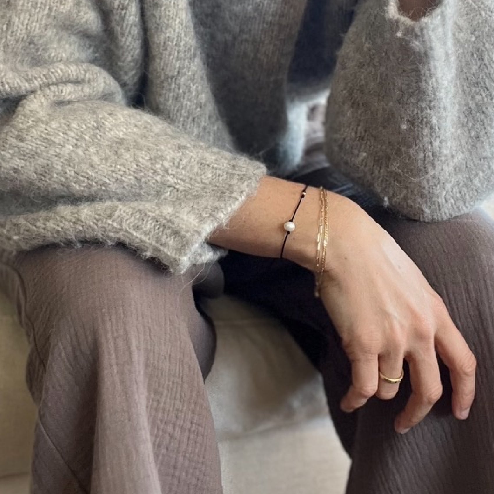 Pearl Gold Bead String Bracelet