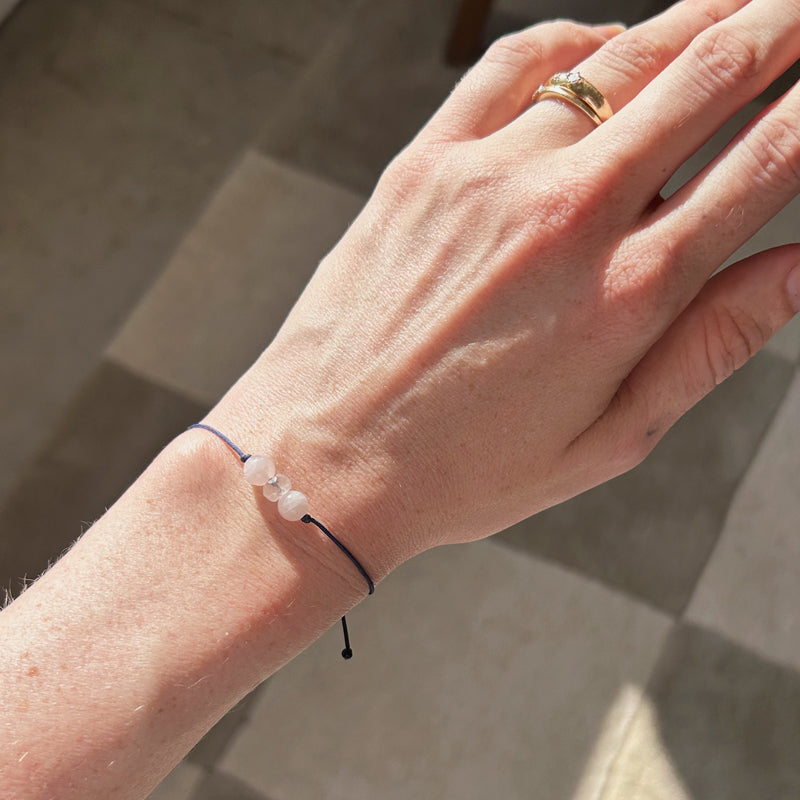THREE BEAD ROSE QUARTZ BRACELET